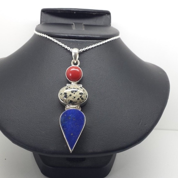 carneilan jasper lapis sterling pendant - Picture 4 of 8
